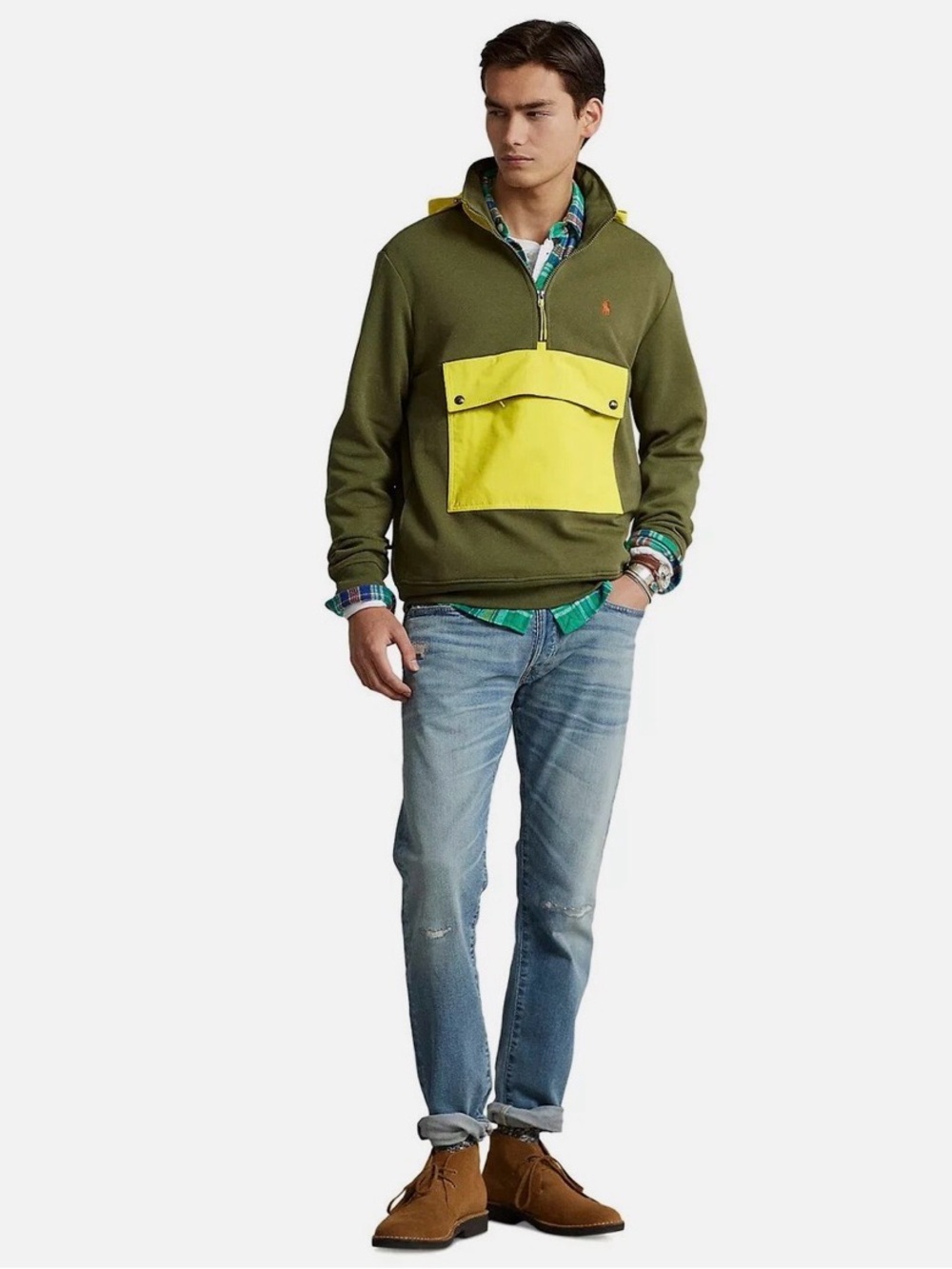 Polo Ralph Lauren Olive Yellow Quarter-Zip water repellent hybrid hood pullover